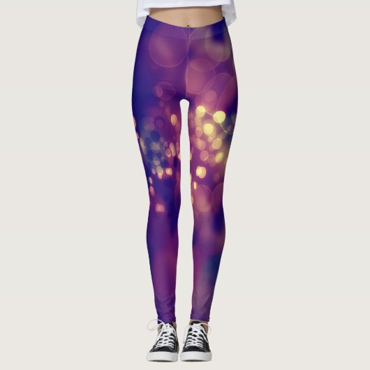 Abstract paarse en roze bokeh gemusterde leggings (Voorkant)
