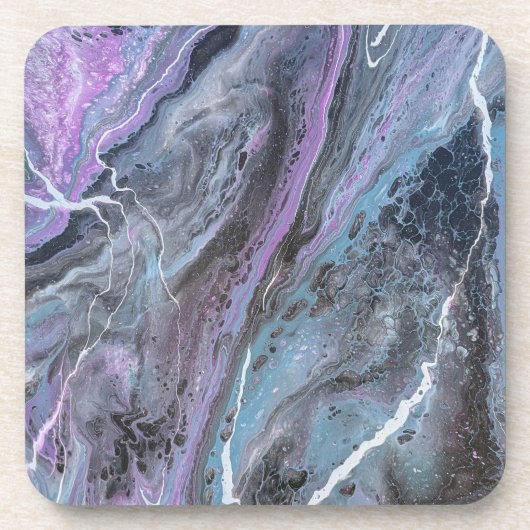 Abstract paarse en turquoise stroming bier onderzetter (Voorkant)