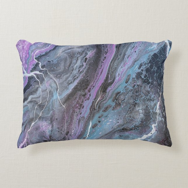 Abstract paarse en turquoise stroom accent kussen (Voorkant)
