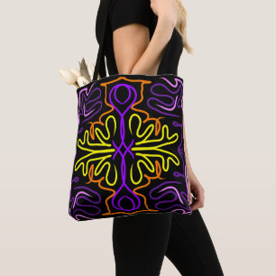 Abstract paarse, geel, oranje en roze ontwerp tote bag