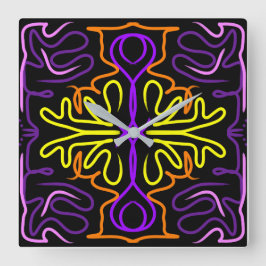 Abstract paarse, geel, oranje en roze ontwerp vierkante klok