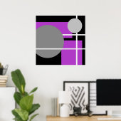 Abstract Paarse Grijs Zwart Wit Poster (Thuiskantoor)