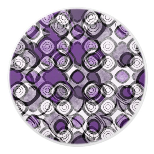 Abstract Paarse, grijze en zwarte cirkelpatroon Keramische Knop (Voorkant)