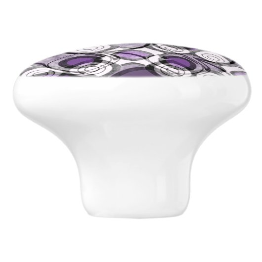 Abstract Paarse, grijze en zwarte cirkelpatroon Keramische Knop (Zijkant)