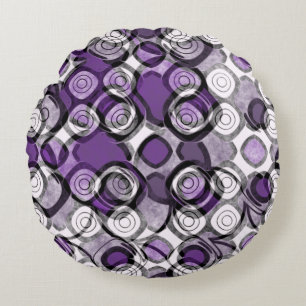 Abstract Paarse, grijze en zwarte cirkelpatroon Rond Kussen