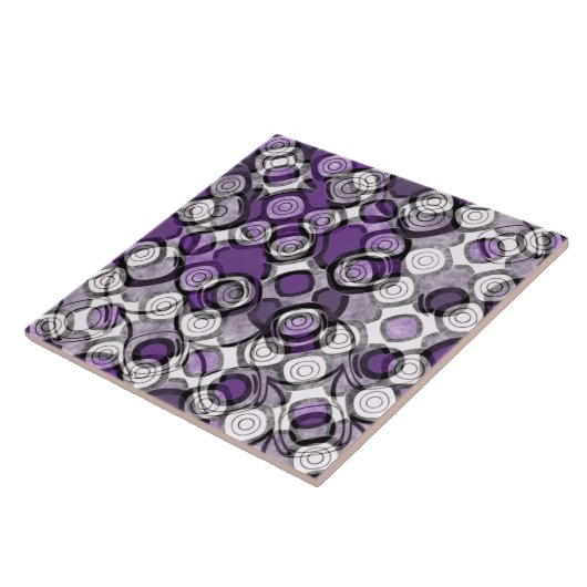 Abstract Paarse, grijze en zwarte cirkelpatroon Tegeltje (Zijkant)