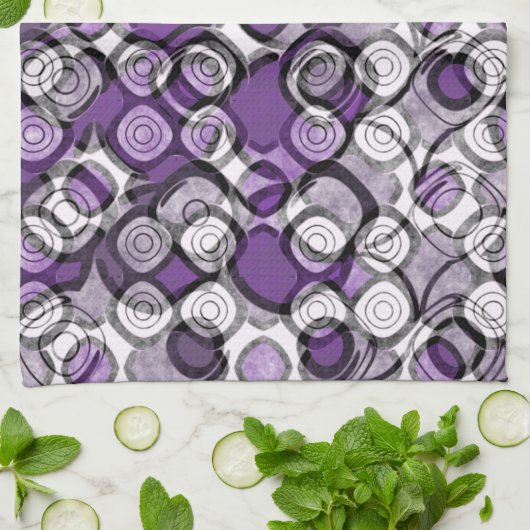 Abstract Paarse, grijze en zwarte cirkelpatroon Theedoek (Gevouwen)