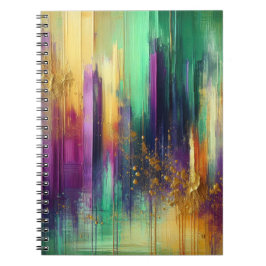 ABSTRACT PAARSE GROENE GOUDEN MARDI GRAS SPATTEN NOTITIEBOEK