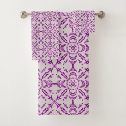 Abstract Paarse Orchidee Bloem Ontwerp Patroon Kun Bad Handdoek (Insitu)