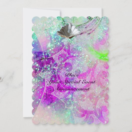 ABSTRACT PAARSE ROZE BLAUWE GOLVEN SCHELPEN,GLITTE KAART (Voorkant)