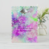 ABSTRACT PAARSE ROZE BLAUWE GOLVEN SCHELPEN,GLITTE KAART (Staand voorkant)