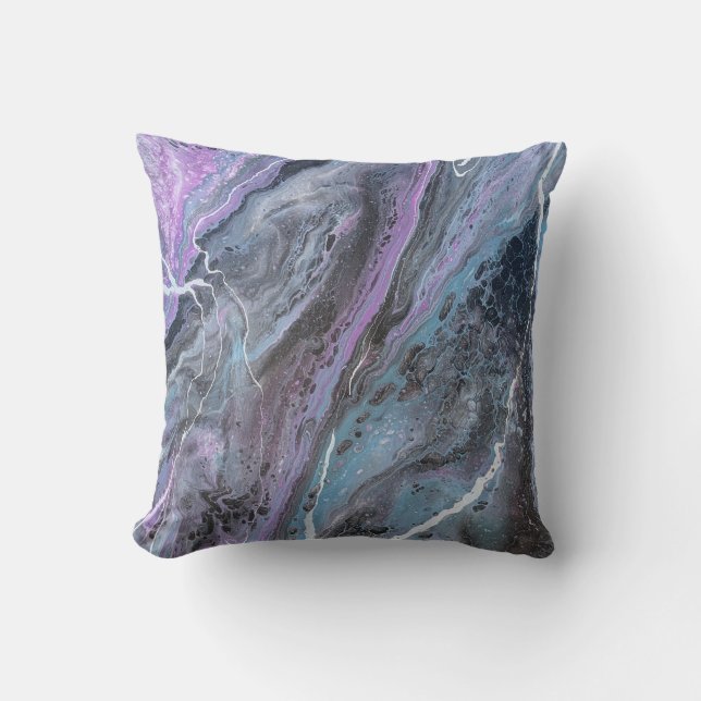 Abstract paarse & turquoise stroming kussen (Voorkant)