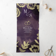 Abstract Paarse Zwarte Glam Gouden Rozen Bruiloft
