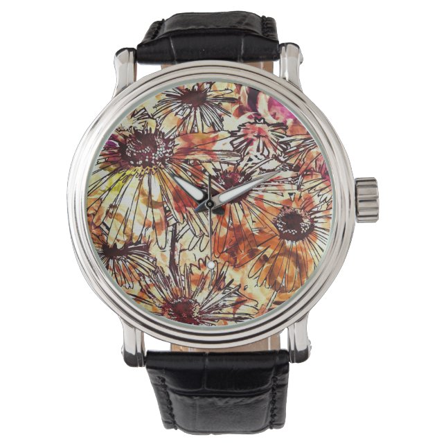 Abstract Paint Daub Sunflower Pattern Horloge (Voorkant)