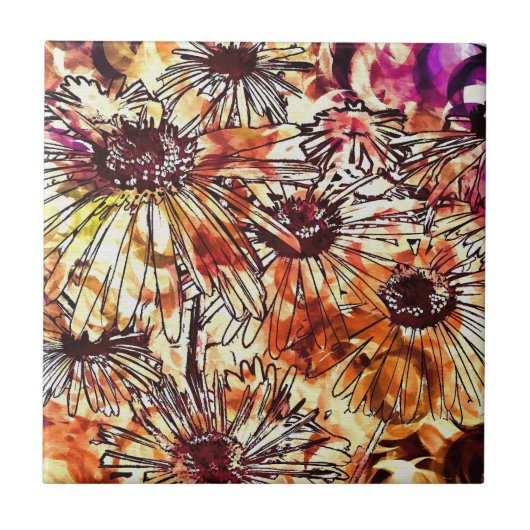 Abstract Paint Daub Sunflower Pattern Tegeltje (Voorkant)