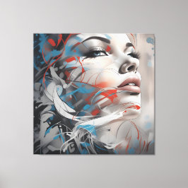 Abstract painting beautiful woman face canvas afdruk