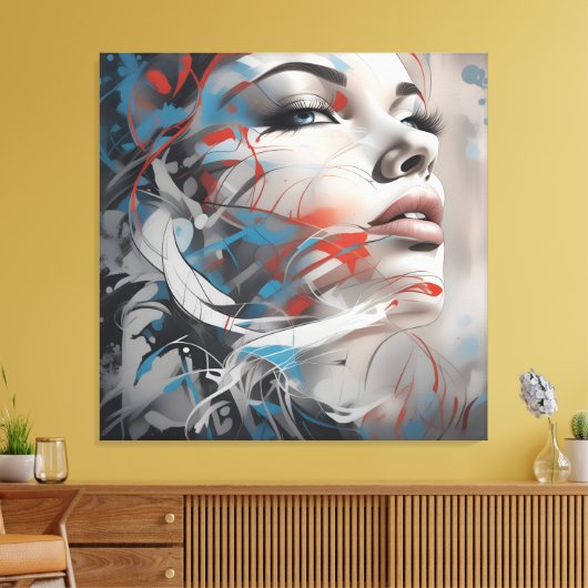 Abstract painting beautiful woman face canvas afdruk (Insitu (Woonkamer))