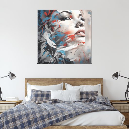 Abstract painting beautiful woman face canvas afdruk (Insitu (Slaapkamer))