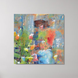 Abstract Painting of a Girl picking flowers Canvas Afdruk