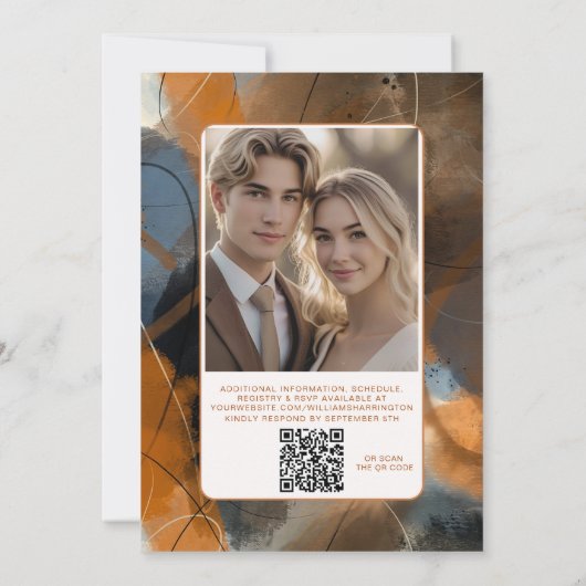 Abstract Painting Wedding Invitation QR Code  Kaart (Achterkant)