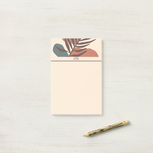 Abstract palmbblad minimalistische kunst monogram post-it® notes (Op bureau)