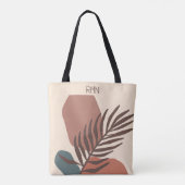 Abstract palmblad minimalistische kunstmonogram tote bag (Achterkant)
