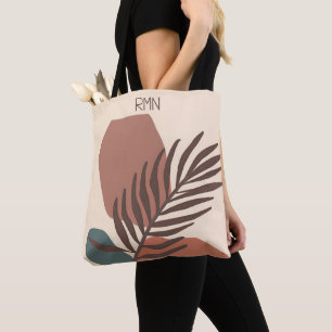 Abstract palmblad minimalistische kunstmonogram tote bag