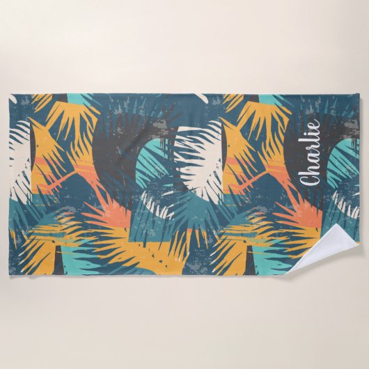 Abstract Palmblad Patroon eigen naam badhanddoek (Voorkant)