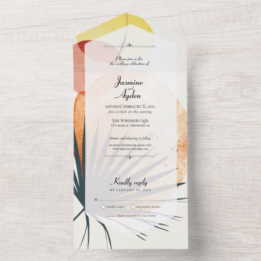 Abstract palmlef all in one uitnodiging (Binnen)