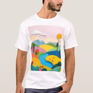 Abstract papier collage landschap t-shirt
