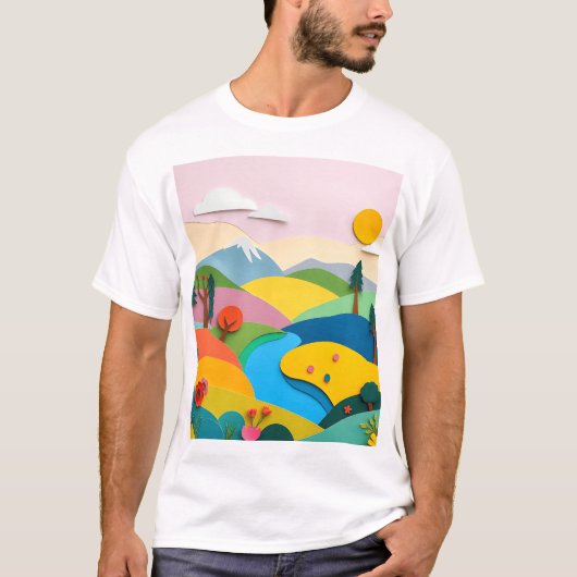 Abstract papier collage landschap t-shirt (Voorkant)