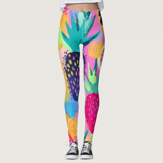 Abstract Paradijs Tropisch Fruit Fiesta Leggings (Voorkant)