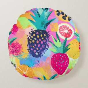 Abstract Paradijs Tropisch Fruit Fiesta Rond Kussen