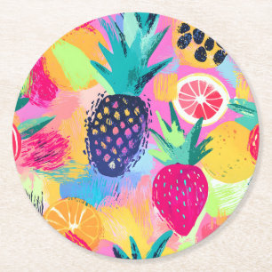 Abstract Paradijs Tropisch Fruit Fiesta Ronde Kartonnen Onderzetter