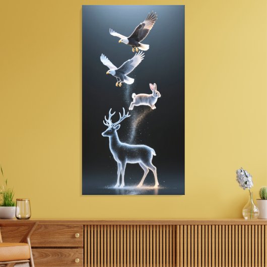 Abstract particle animal silhouettes canvas afdruk (Insitu (Woonkamer))
