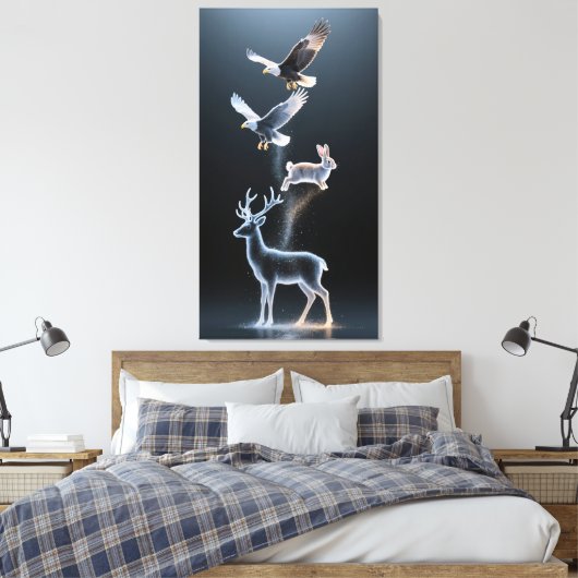 Abstract particle animal silhouettes canvas afdruk (Insitu (Slaapkamer))