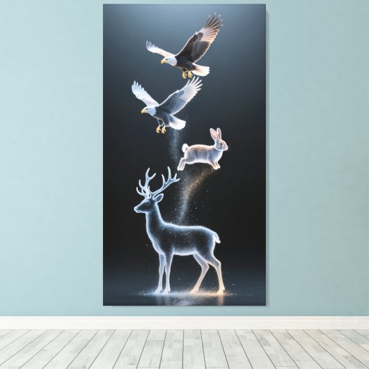 Abstract particle animal silhouettes canvas afdruk (Insitu (Houten vloer))