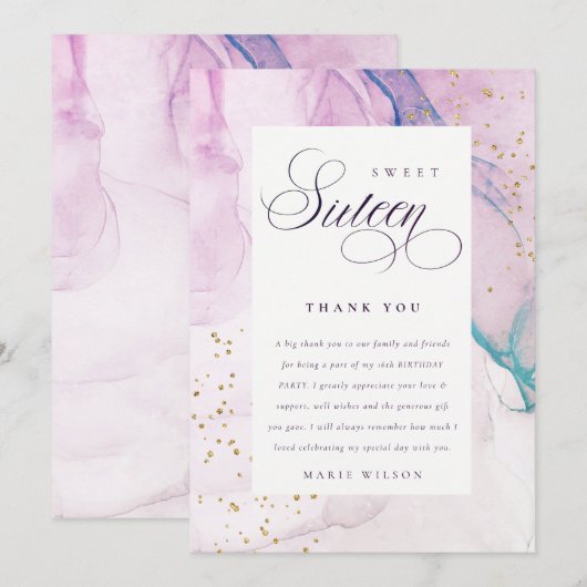 Abstract pasta Paars blauw Blauwgroen zoet 16 Birt Bedankkaart (Voorkant / Achterkant)