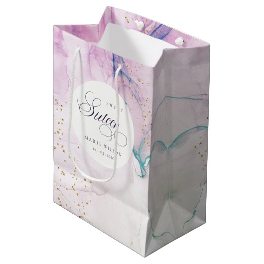 Abstract pasta Paars blauw Blauwgroen zoet 16 Birt Medium Cadeauzakje (Voorkant Gekanteld)