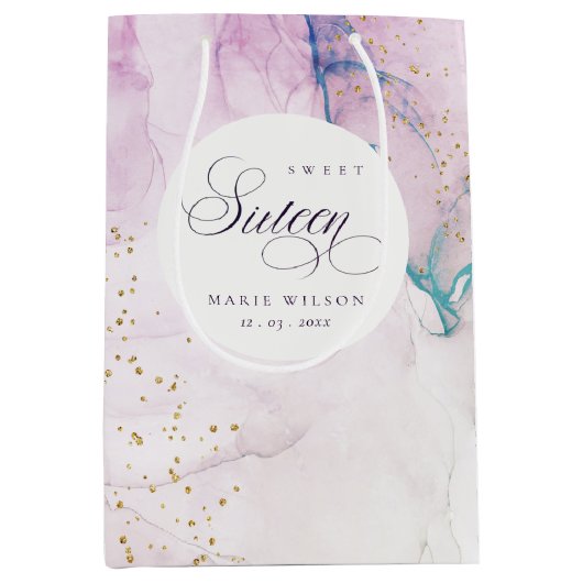 Abstract pasta Paars blauw Blauwgroen zoet 16 Birt Medium Cadeauzakje (Voorkant)