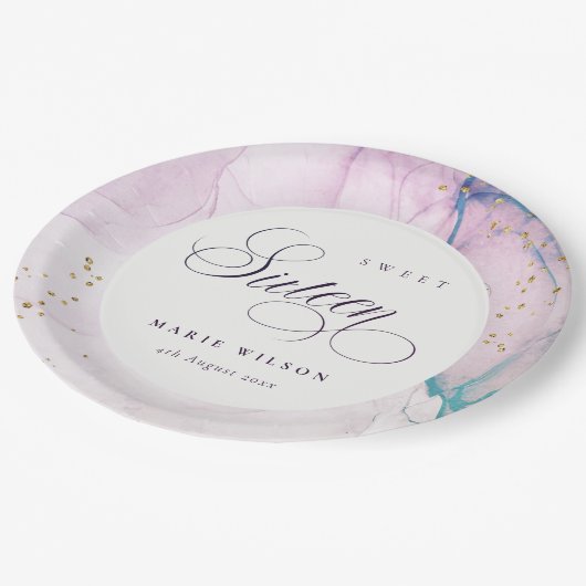 Abstract pasta Paars blauw Blauwgroen zoet 16 Birt Papieren Bordje (Gekanteld)