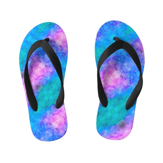 Abstract pastblauw, roze, Aqua Kinder Teenslippers (Voetbed)