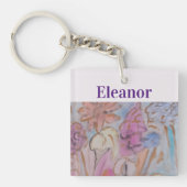 Abstract pastel bloemig gepersonaliseerd sleutelhanger (voorkant)