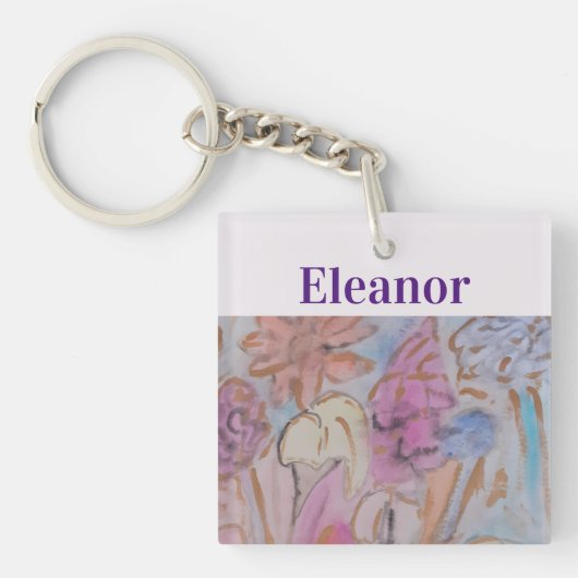 Abstract pastel bloemig gepersonaliseerd sleutelhanger (voorkant)