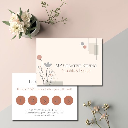 Abstract Pastel Design: Modern Florals & Geometry Klantenkaartje