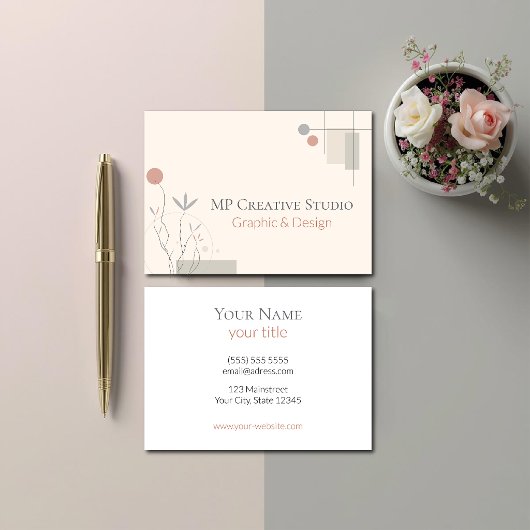 Abstract Pastel Design: Modern Florals & Geometry Visitekaartje