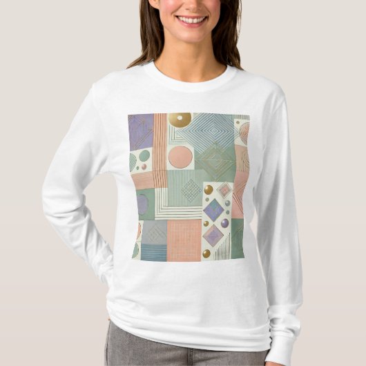 Abstract pastel geometrisch ontwerp lange-Sleeve T T-shirt (Voorkant)