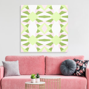 Abstract Pastel Groen En Roze Geometrisch Patroon Canvas Afdruk
