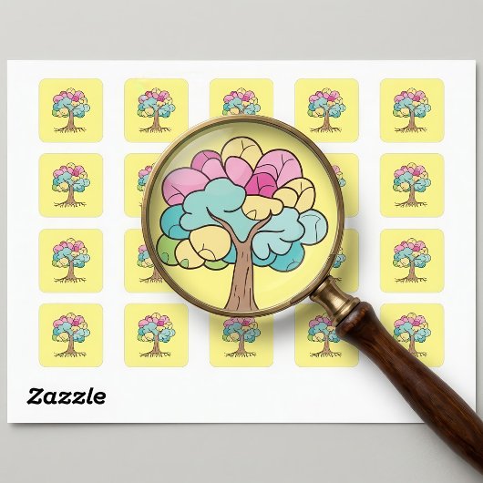 Abstract Pastel Hersenen Boom Kunstprint Vierkante Sticker