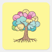 Abstract Pastel Hersenen Boom Kunstprint Vierkante Sticker (Voorkant)
